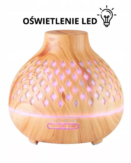 Aromatinis difuzorius ir oro drėkintuvas, šviesaus medžio imitacija, 400 ml + laikmatis