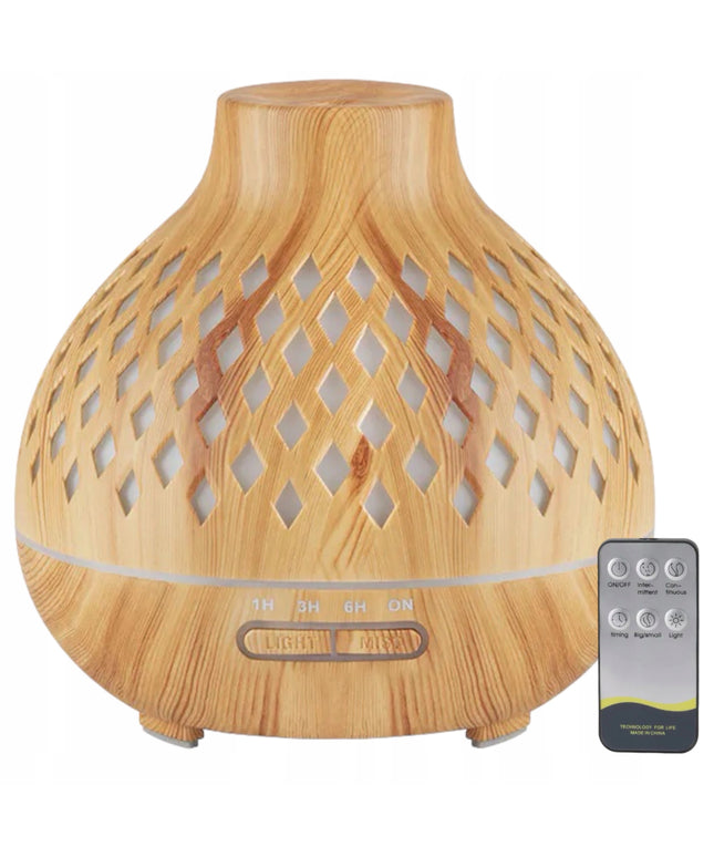 Aromatinis difuzorius ir oro drėkintuvas, šviesaus medžio imitacija, 400 ml + laikmatis