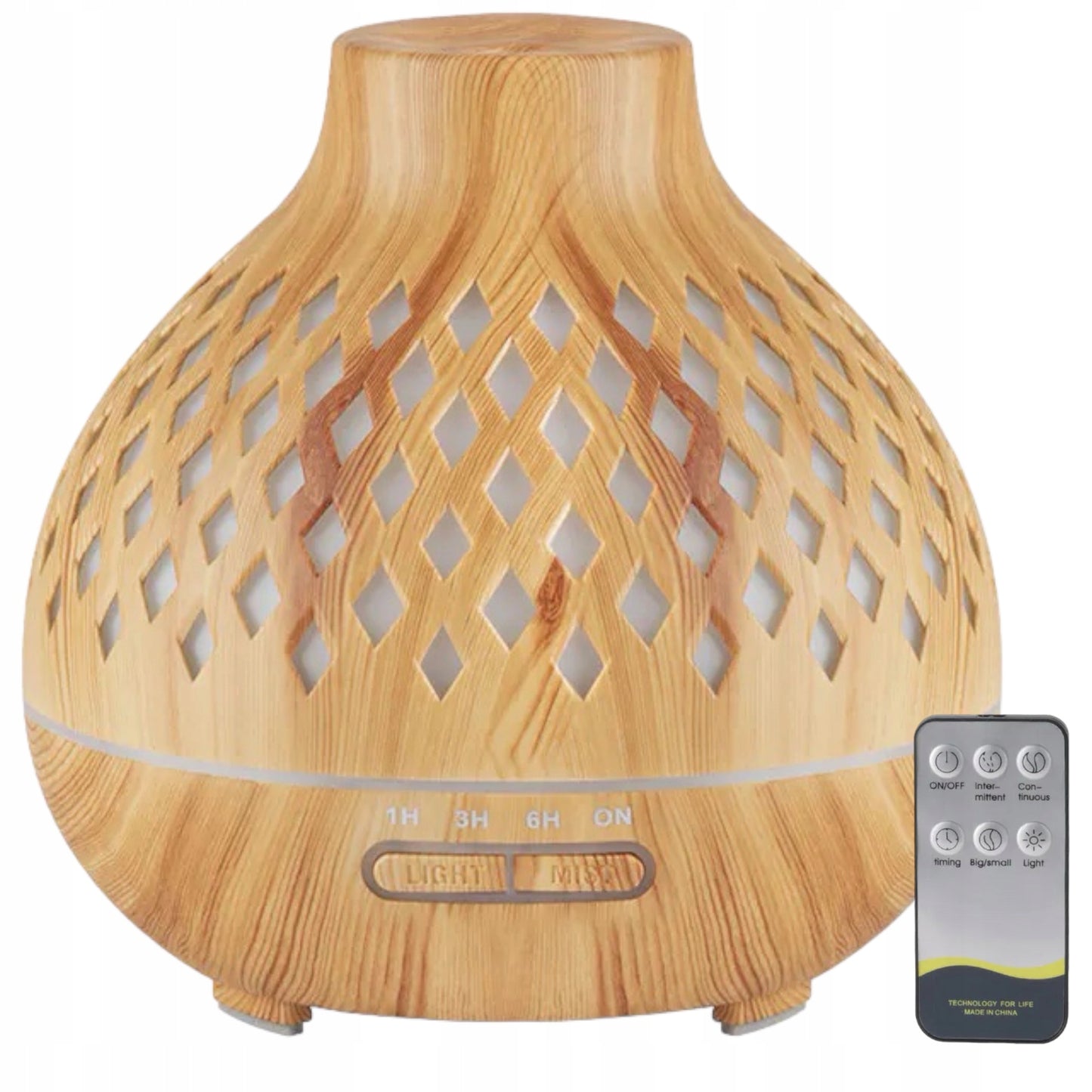 Aromatinis difuzorius ir oro drėkintuvas, šviesaus medžio imitacija, 400 ml + laikmatis