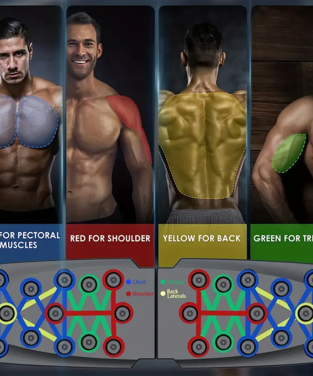 Daugiafunkcinė atsispaudimų lenta, krūtinei, pečiams, tricepsui, nugarai