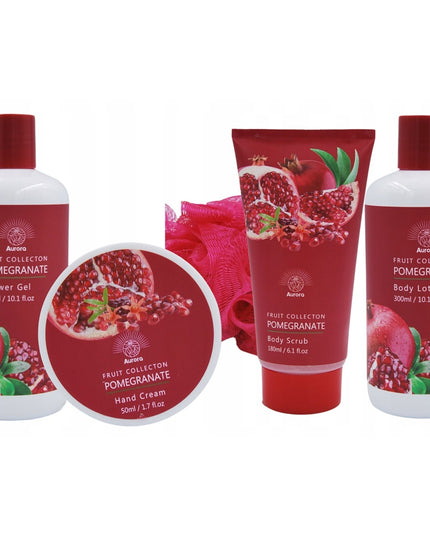 Aurora Dovanų rinkinys 4 kosmetikos priemonės vytelių pintame krepšelyje + prausimosi pirštinė Granatas