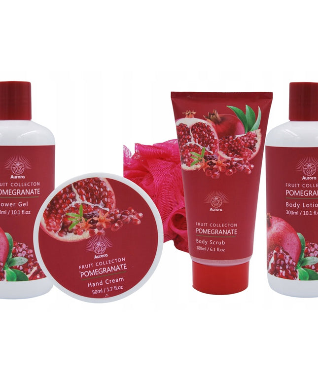 Aurora Dovanų rinkinys 4 kosmetikos priemonės vytelių pintame krepšelyje + prausimosi pirštinė Granatas