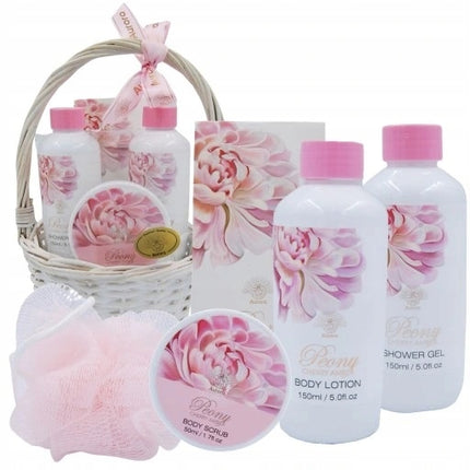 Aurora Dovanų rinkinys su kosmetika nertiniame krepšelyje su bijūnu Kalėdoms