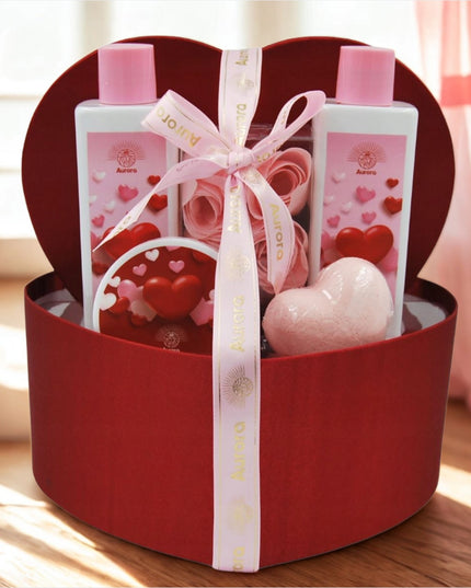 Aurora Dovanų rinkinys 5 kūno priežiūros kosmetikos priemonės raudona dėžutė širdis