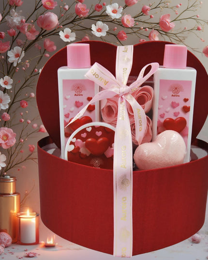 Aurora Dovanų rinkinys 5 kūno priežiūros kosmetikos priemonės raudona dėžutė širdis