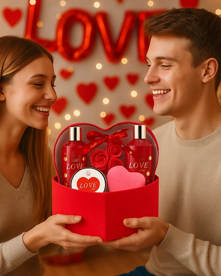 Aurora Dovanų rinkinys 5 kūno priežiūros kosmetikos priemonės raudona dėžutė širdis