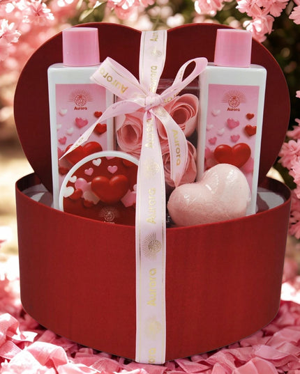 Aurora Dovanų rinkinys 5 kūno priežiūros kosmetikos priemonės raudona dėžutė širdis