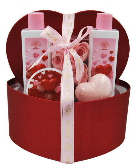 Aurora Dovanų rinkinys 5 kūno priežiūros kosmetikos priemonės raudona dėžutė širdis