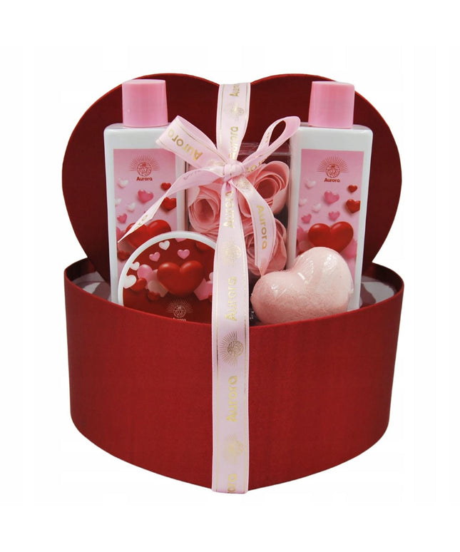 Aurora Dovanų rinkinys 5 kūno priežiūros kosmetikos priemonės raudona dėžutė širdis