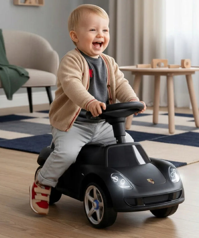 Vaikiškas paspiriamas automobilis Sun Baby Porsche Carrera GT, juodas