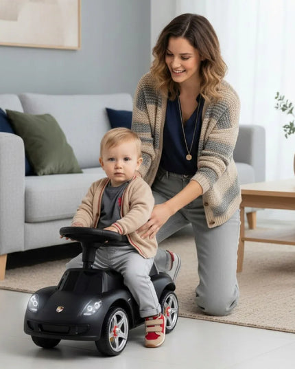 Vaikiškas paspiriamas automobilis Sun Baby Porsche Carrera GT, juodas