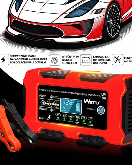 WETU automatinis 10 A įkroviklis 12 V LiFePO4, AGM ir geliniams akumuliatoriams