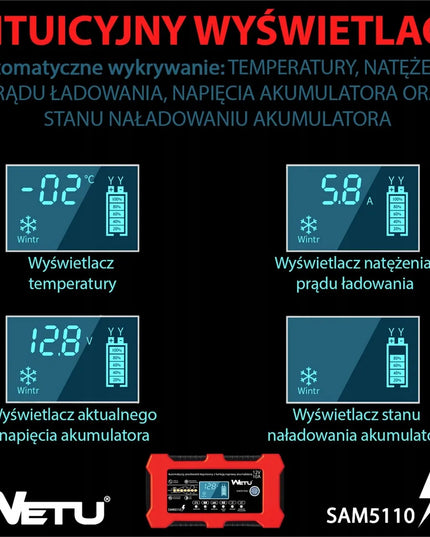 WETU automatinis 10 A įkroviklis 12 V LiFePO4, AGM ir geliniams akumuliatoriams