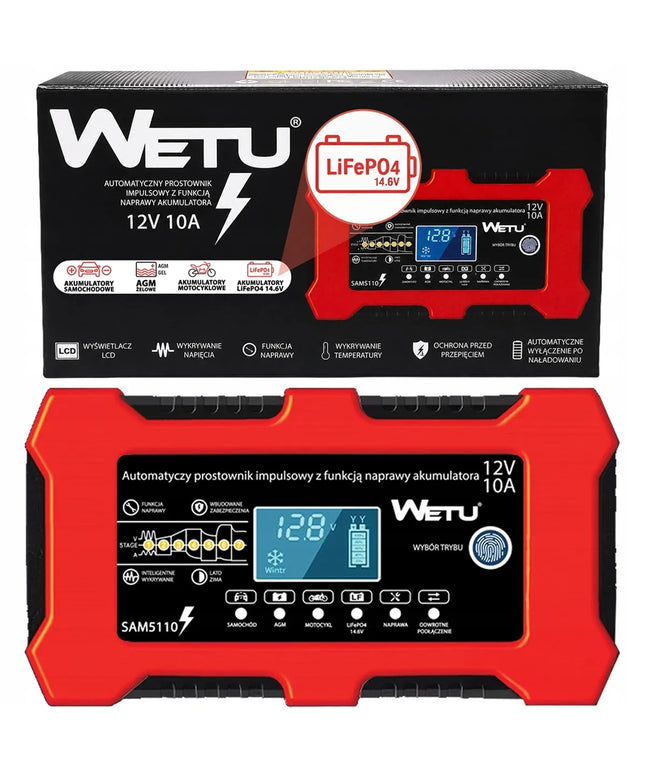 WETU automatinis 10 A įkroviklis 12 V LiFePO4, AGM ir geliniams akumuliatoriams