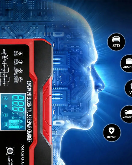 Automatinis 12 V / 24 V akumuliatorių įkroviklis