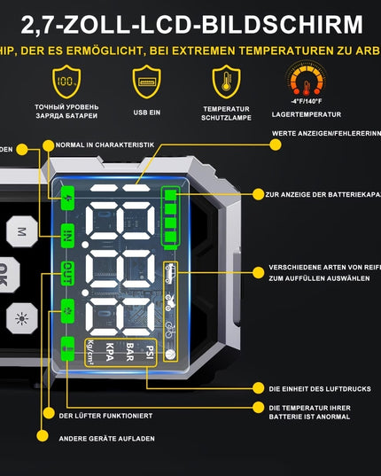 Automobilio užvedėjas su kompresoriumi BSMOOM 15000A 26800mAh – 12V paleidimo įrenginys su padangų pripūtėju 150 PSI, power bank ir LED žibintuvėliu, benzinui ir iki 10.0L dyzeliui