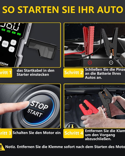 Automobilio užvedėjas su kompresoriumi BSMOOM 15000A 26800mAh – 12V paleidimo įrenginys su padangų pripūtėju 150 PSI, power bank ir LED žibintuvėliu, benzinui ir iki 10.0L dyzeliui