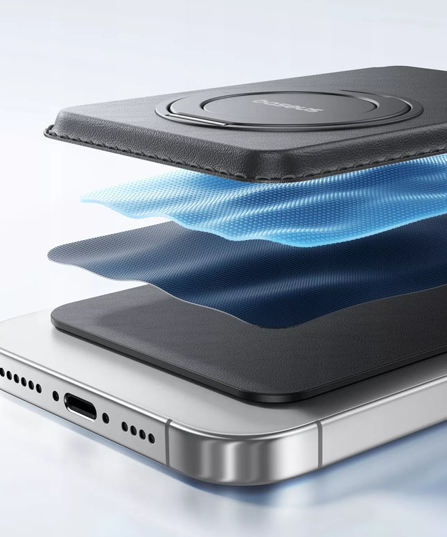 BASEUS MAGSAFE DĖKLAS KORTELĖMS IR DOKUMENTAMS IPHONE TELEFONUI SU ŽIEDU-STOVU