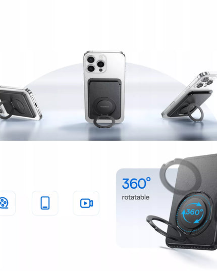 BASEUS MAGSAFE DĖKLAS KORTELĖMS IR DOKUMENTAMS IPHONE TELEFONUI SU ŽIEDU-STOVU