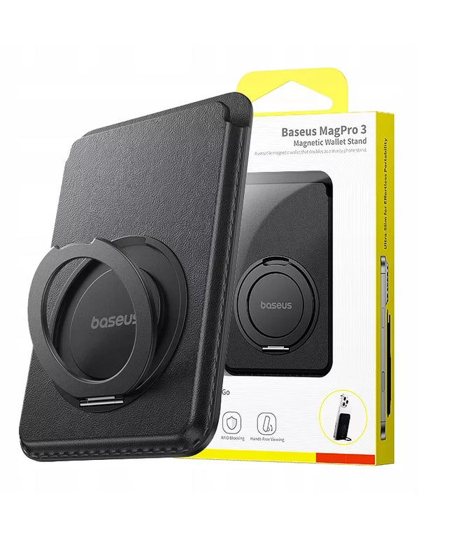 BASEUS MAGSAFE DĖKLAS KORTELĖMS IR DOKUMENTAMS IPHONE TELEFONUI SU ŽIEDU-STOVU