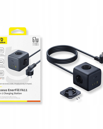 BASEUS Maitinimo blokas 67W USB-A USB-C 3x EU lizdai 1,5m