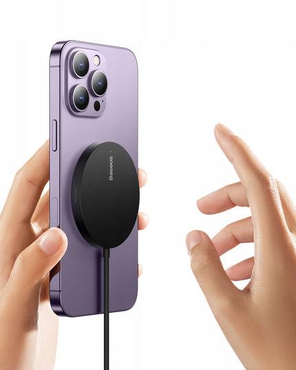 BASEUS Belaidis indukcinis Qi įkroviklis su MagSafe 15W, USB C laidas 1m