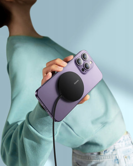 BASEUS Belaidis indukcinis Qi įkroviklis su MagSafe 15W, USB C laidas 1m