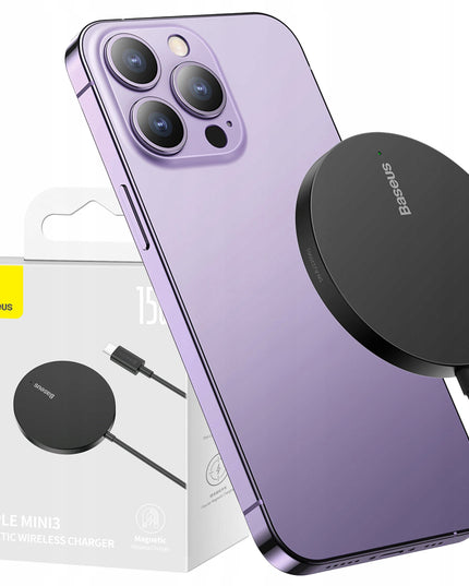BASEUS Belaidis indukcinis Qi įkroviklis su MagSafe 15W, USB C laidas 1m