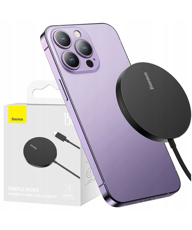 BASEUS Belaidis indukcinis Qi įkroviklis su MagSafe 15W, USB C laidas 1m