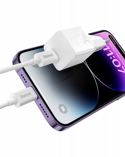 BASEUS Sieninis įkroviklis GaN 30W USB-C MINI KOMPAKTINIS telefonams ir planšetiniams kompiuteriams