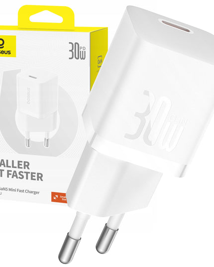 BASEUS Sieninis įkroviklis GaN 30W USB-C MINI KOMPAKTINIS telefonams ir planšetiniams kompiuteriams