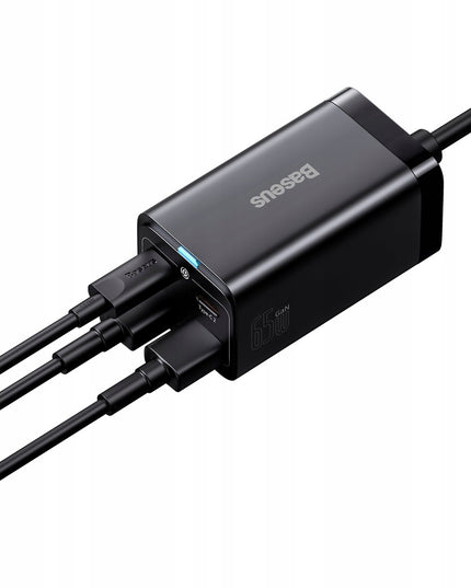 BASEUS GaN tinklo įkroviklis 2x USB-C 2x USB 65W PD QC 4.0 + KABELIS