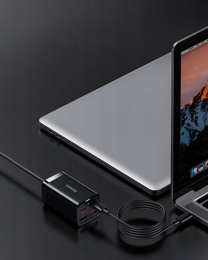 BASEUS GaN tinklo įkroviklis 2x USB-C 2x USB 65W PD QC 4.0 + KABELIS