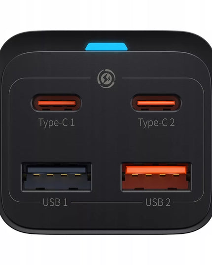 BASEUS GaN tinklo įkroviklis 2x USB-C 2x USB 65W PD QC 4.0 + KABELIS