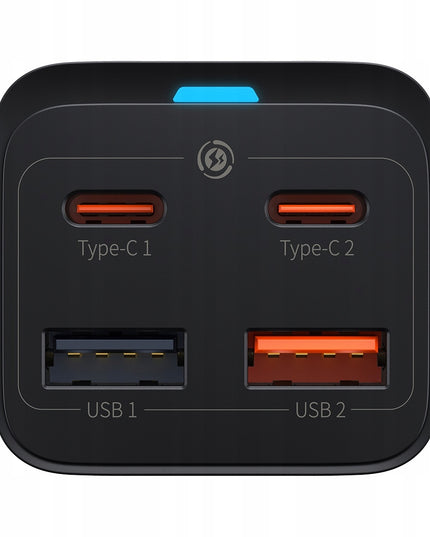 BASEUS GaN tinklo įkroviklis 2x USB-C 2x USB 65W PD QC 4.0 + KABELIS