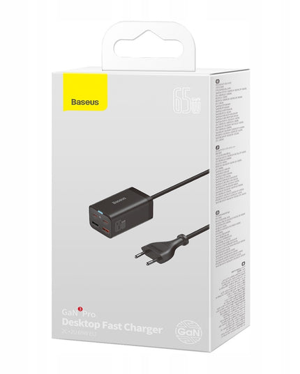 BASEUS GaN tinklo įkroviklis 2x USB-C 2x USB 65W PD QC 4.0 + KABELIS