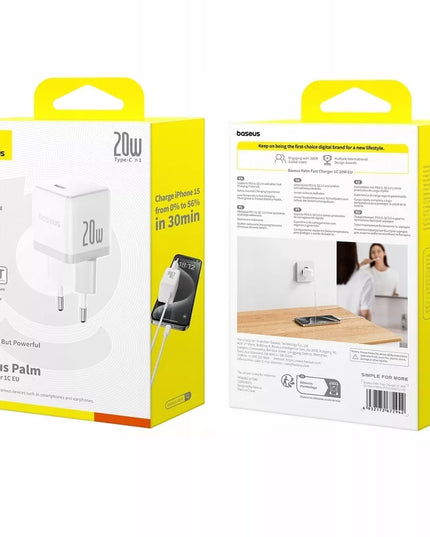 BASEUS tinklo įkroviklis, adapteris 20W USB-C Type-C greitas įkrovimas PD QC, baltas