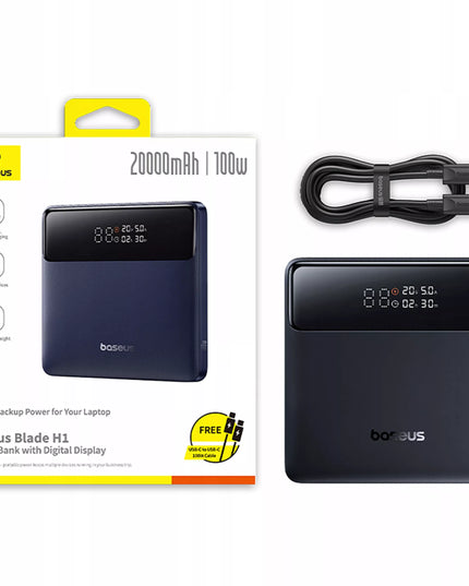 Galingas BASEUS 20000 mAh 100W išorinis akumuliatorius su greitojo įkrovimo funkcija, USB-C ir USB-A jungtimis