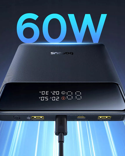 Galingas BASEUS 20000 mAh 100W išorinis akumuliatorius su greitojo įkrovimo funkcija, USB-C ir USB-A jungtimis