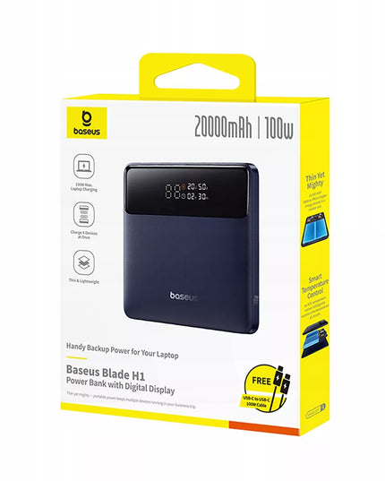 Galingas BASEUS 20000 mAh 100W išorinis akumuliatorius su greitojo įkrovimo funkcija, USB-C ir USB-A jungtimis