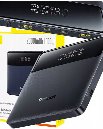 Galingas BASEUS 20000 mAh 100W išorinis akumuliatorius su greitojo įkrovimo funkcija, USB-C ir USB-A jungtimis