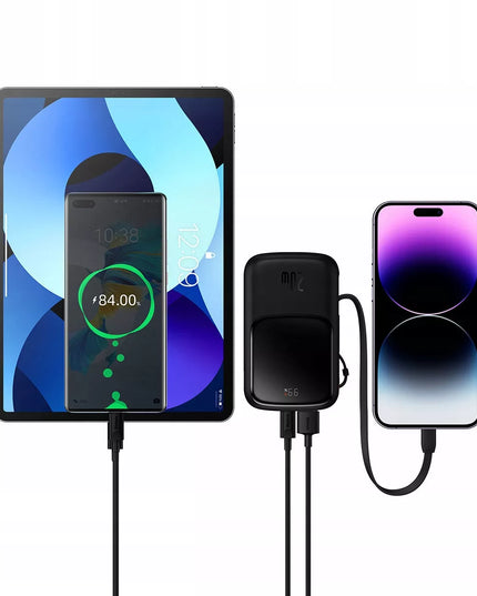 BASEUS išorinė baterija 10000 mAh 20W su integruotu Lightning kabeliu