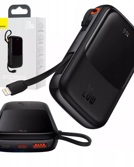 BASEUS išorinė baterija 10000 mAh 20W su integruotu Lightning kabeliu