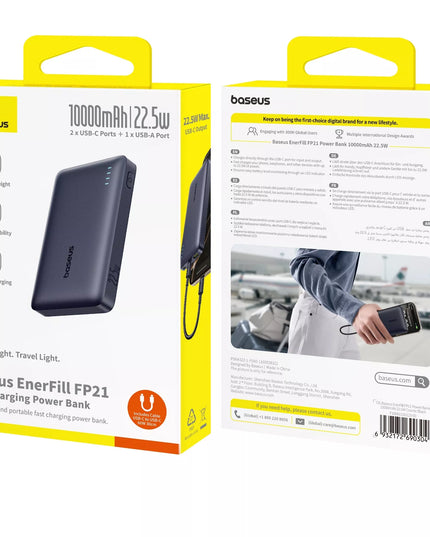 BASEUS išorinė baterija 10000 mAh 22,5W greitas įkrovimas USB-C USB-A kompaktiška