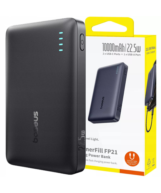 BASEUS išorinė baterija 10000 mAh 22,5W greitas įkrovimas USB-C USB-A kompaktiška