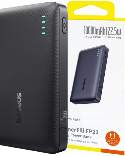 BASEUS išorinė baterija 10000 mAh 22,5W greitas įkrovimas USB-C USB-A kompaktiška