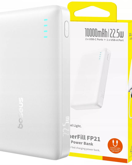BASEUS išorinė baterija 10000 mAh 22,5W greitas įkrovimas USB-C USB-A kompaktiška