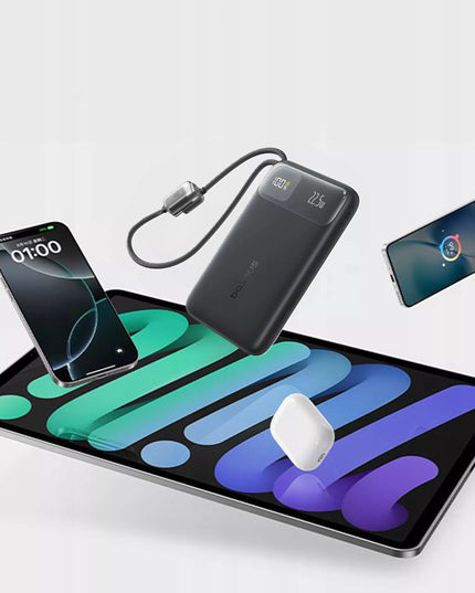 BASEUS išorinė baterija 10000 mAh 22.5W su USB-C ir Lightning laidais Apple Android