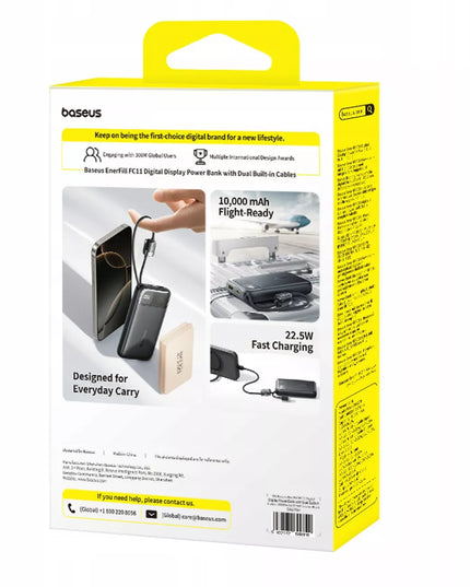BASEUS išorinė baterija 10000 mAh 22.5W su USB-C ir Lightning laidais Apple Android