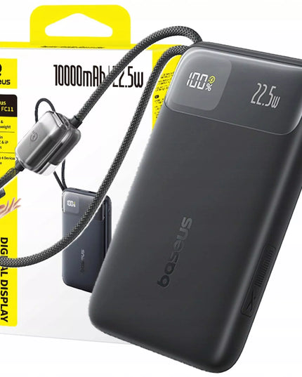BASEUS išorinė baterija 10000 mAh 22.5W su USB-C ir Lightning laidais Apple Android